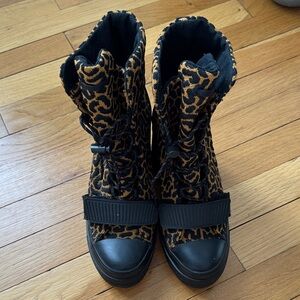 Converse Black and Brown Leopard Print Combat Boots